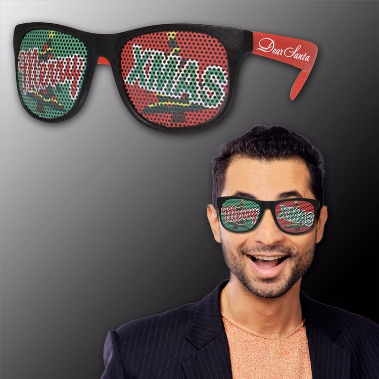 Neon Red Merry Xmas Billboard Sunglasses