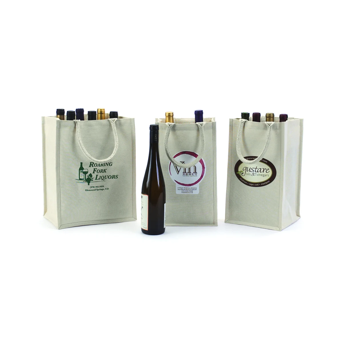 Canvas Wine Bottle Bags - Screen Printed 1