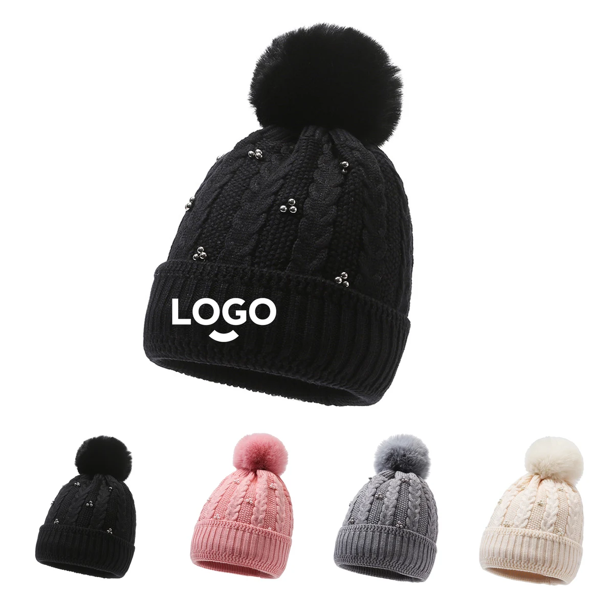 MOQ50 Women's Cold-Proof Knit Hat (Plush Balls) 1