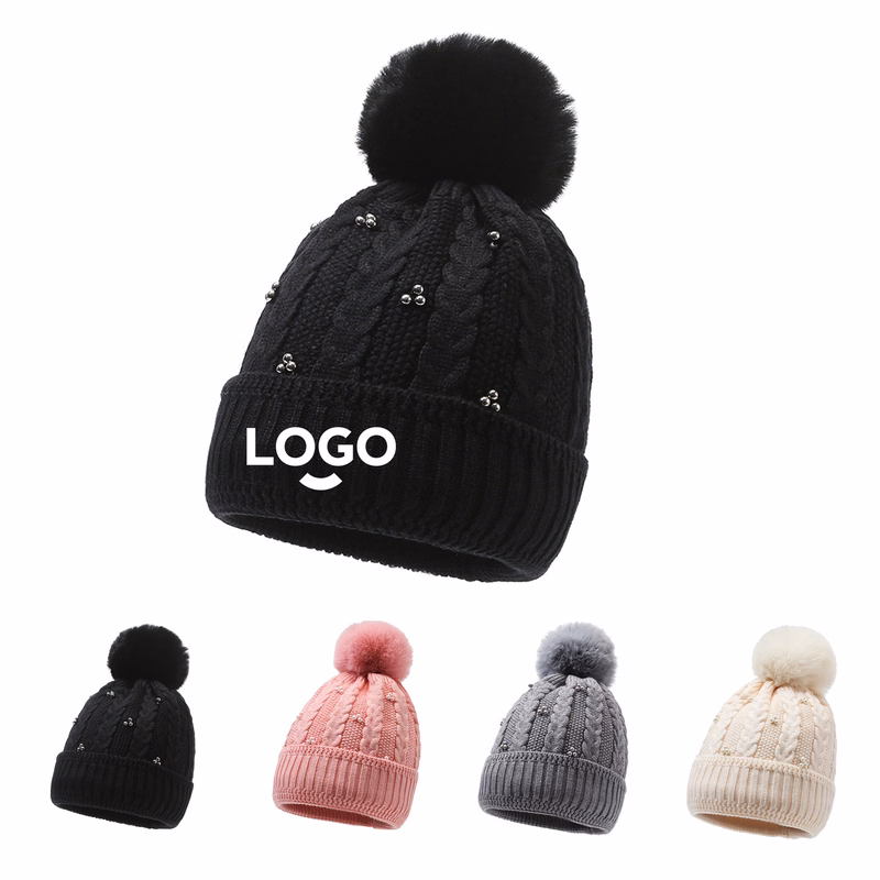 MOQ50 Women's Cold-Proof Knit Hat (Plush Balls)