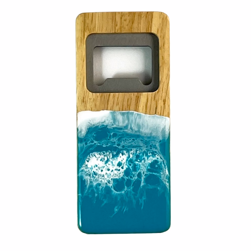 Ocean Wave Resin & Wood Bottle Opener – Premium Stainless Steel Bar Tool