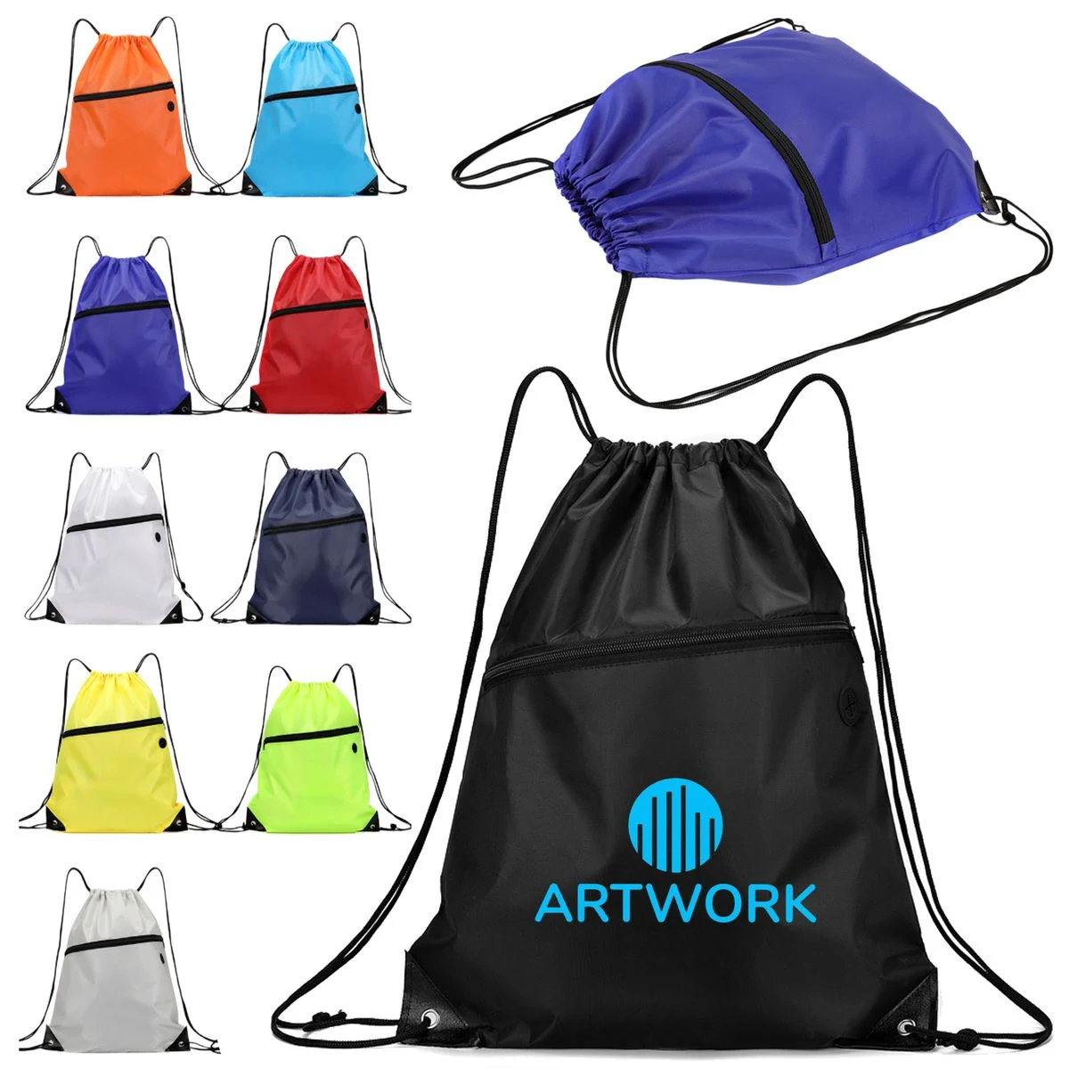 Drawstring Backpack with Hole & Zipper 1