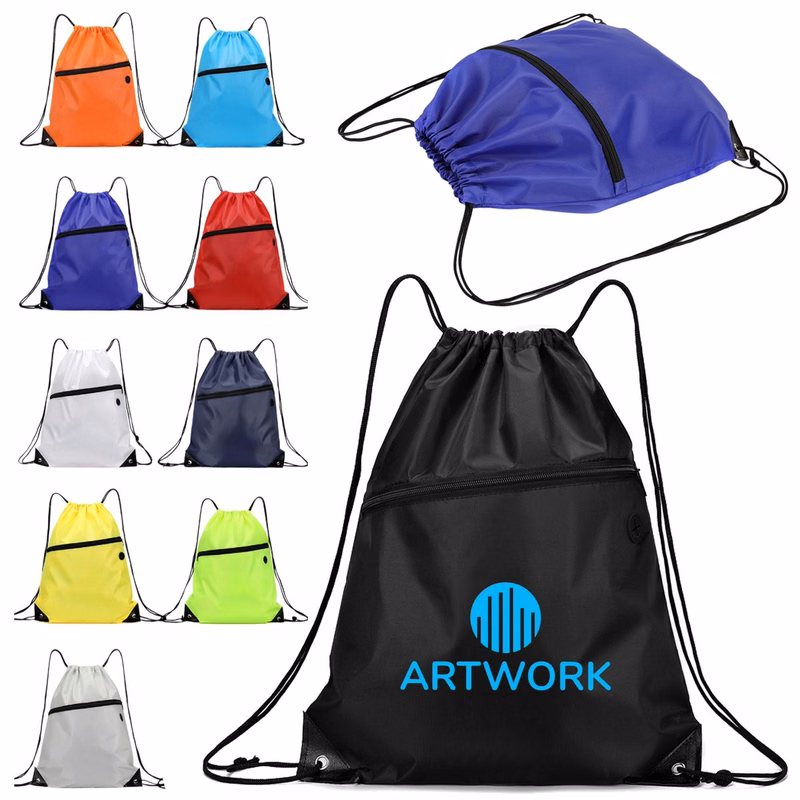 Drawstring Backpack with Hole & Zipper
