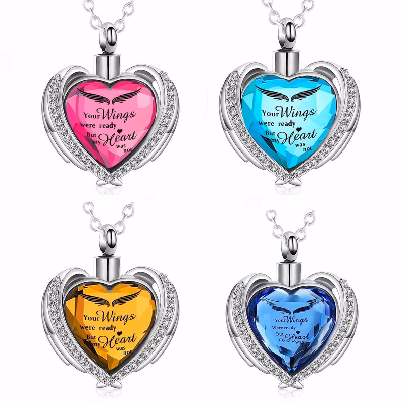 December heart-shaped crystal ashes pendant