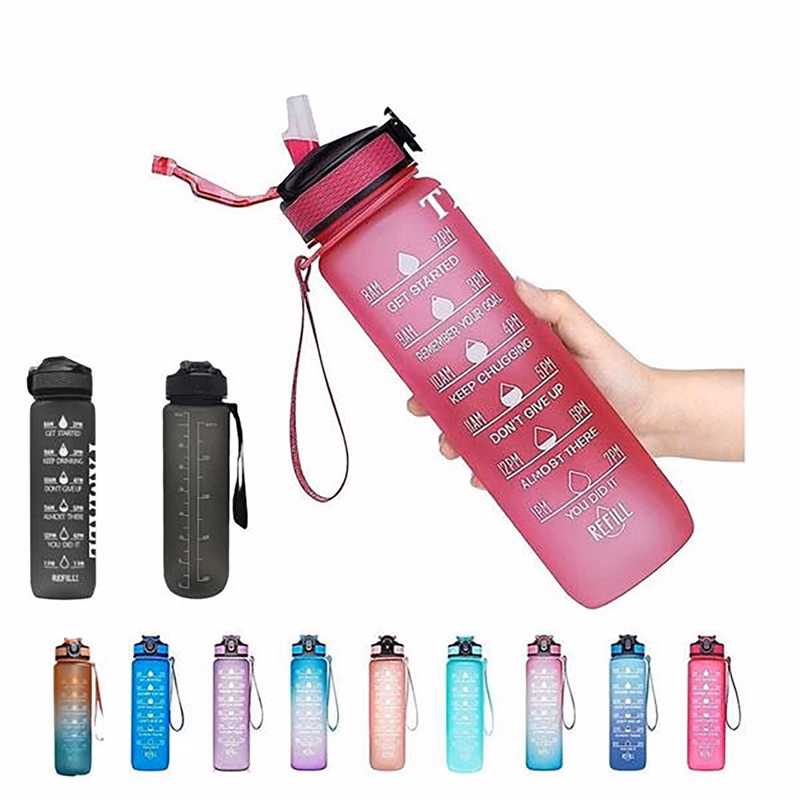 32 Oz Motivational Water Bottle with Time Marker And Straw