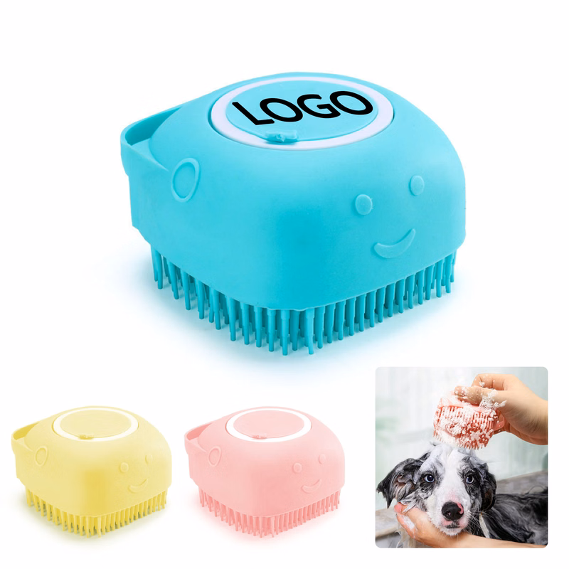 Silicone Pet Bath Massage Brush with Shampoo Dispenser