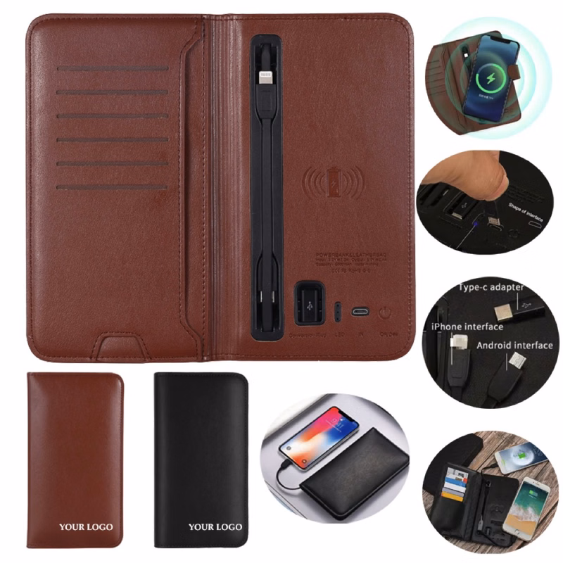 PU Leather Wallet With Power Bank