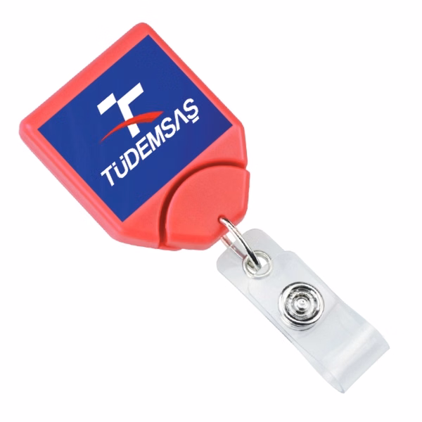 Custom Square Badge Reel w/ Swivel Clip Belt Clip
