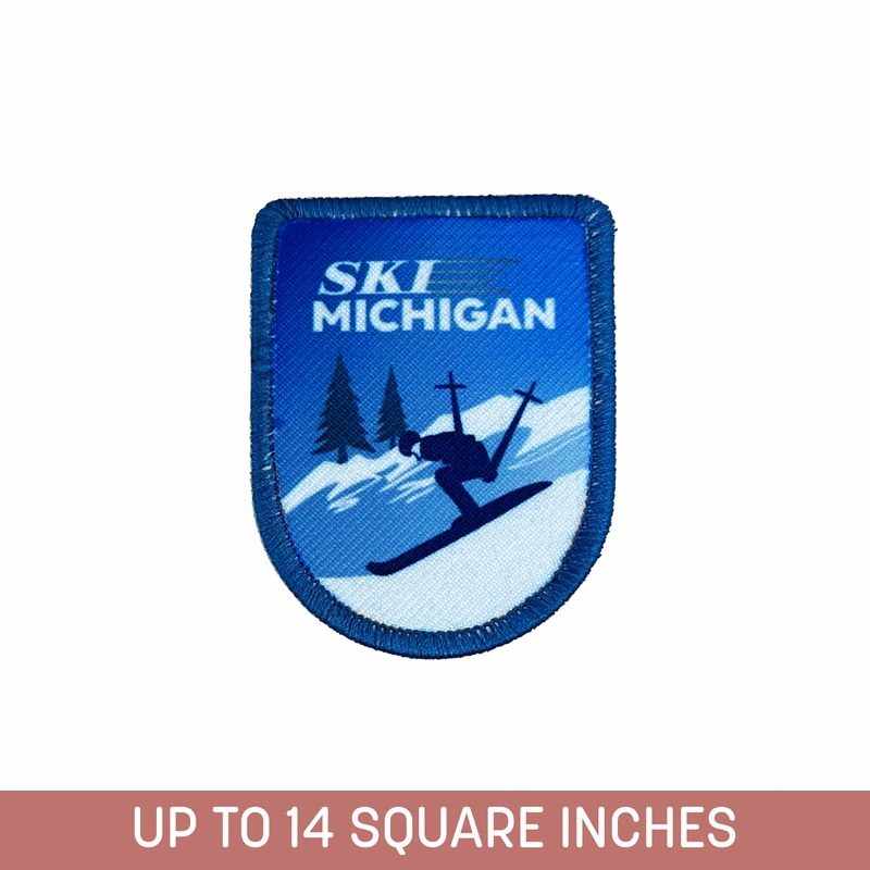 Sublimated Patch (Iron-On) Up To 14 Sq. In. w/ Merrowed Edge (4-ply)