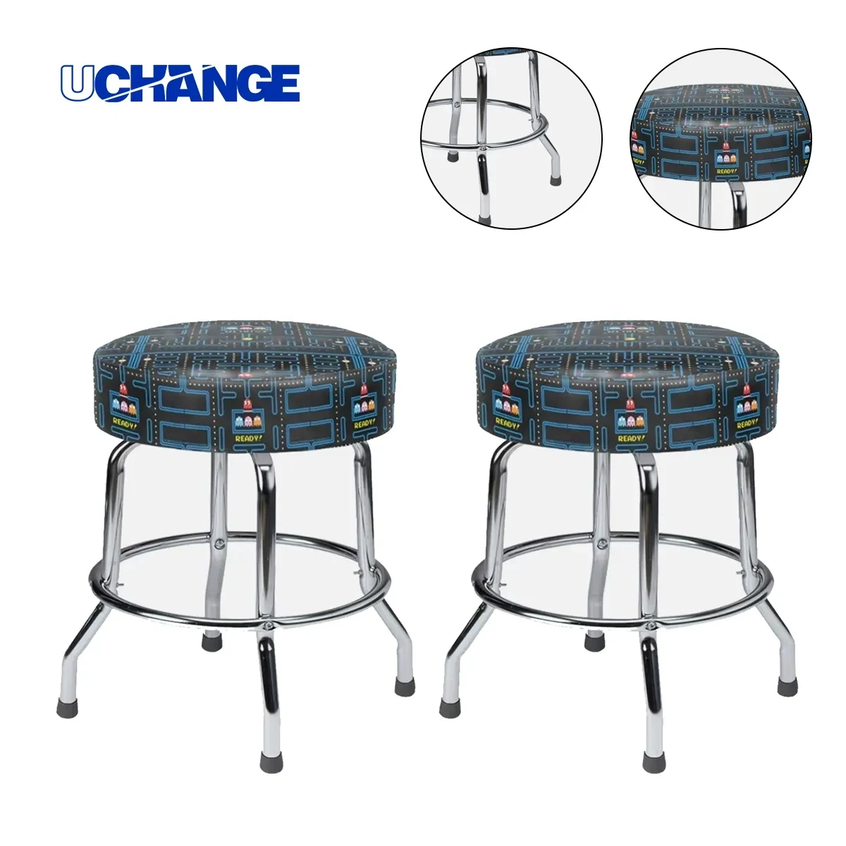 Customizable Round Bar Stool W/ Single Ring Chrome Base 1
