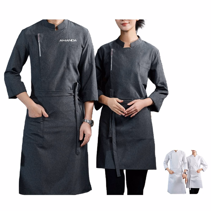 Black White Durable Mix Of Polyester And Cotton Chef Coat