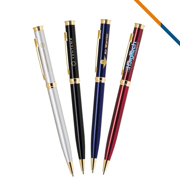 Custom Metal Twist Action Ballpoint Pen with Polished Chrome Ring — Professional Gifting 1