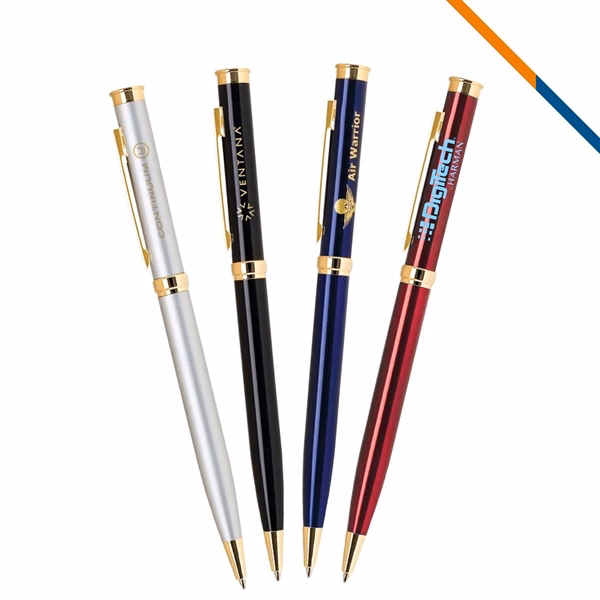 Custom Metal Twist Action Ballpoint Pen with Polished Chrome Ring — Professional Gifting