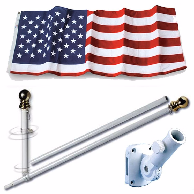 American Home Polyester US Flag Set with Spinning Flag Pole - 3' x 5' US Flag w/ 7' Pole