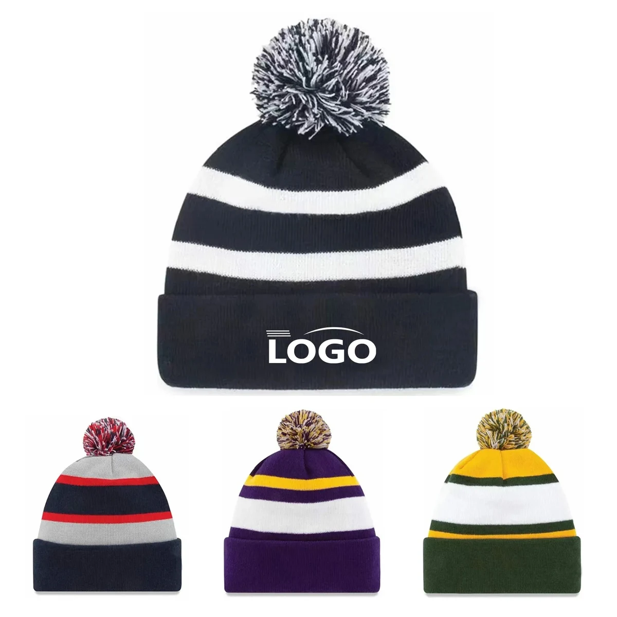 Soft Jacquard Knitted Beanie Hat with Pom 1
