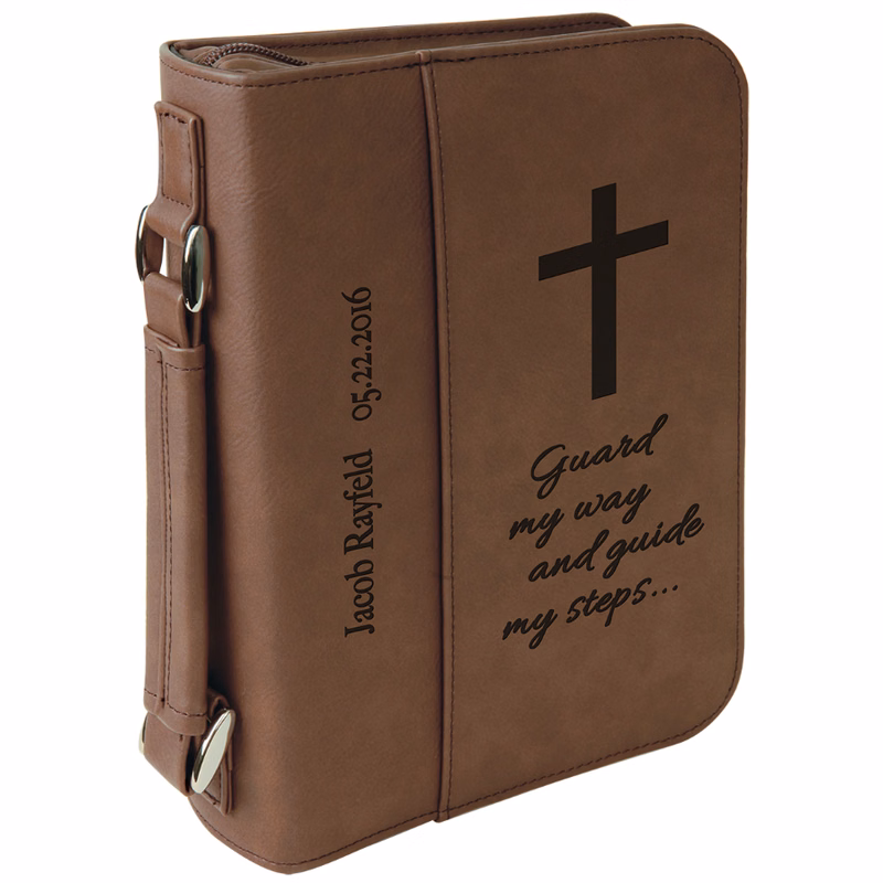 6 3/4" x 9 1/4" Dark Brown Leatherette Book/Bible Cover with Handle & Zipper