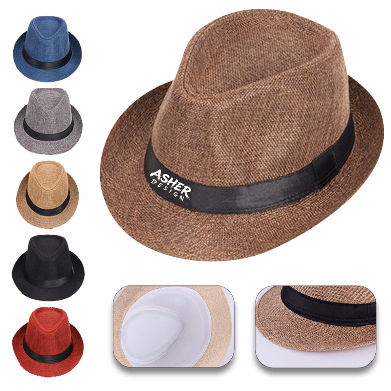 Classic Unisex Linen Fedora, Elegant Black Band
