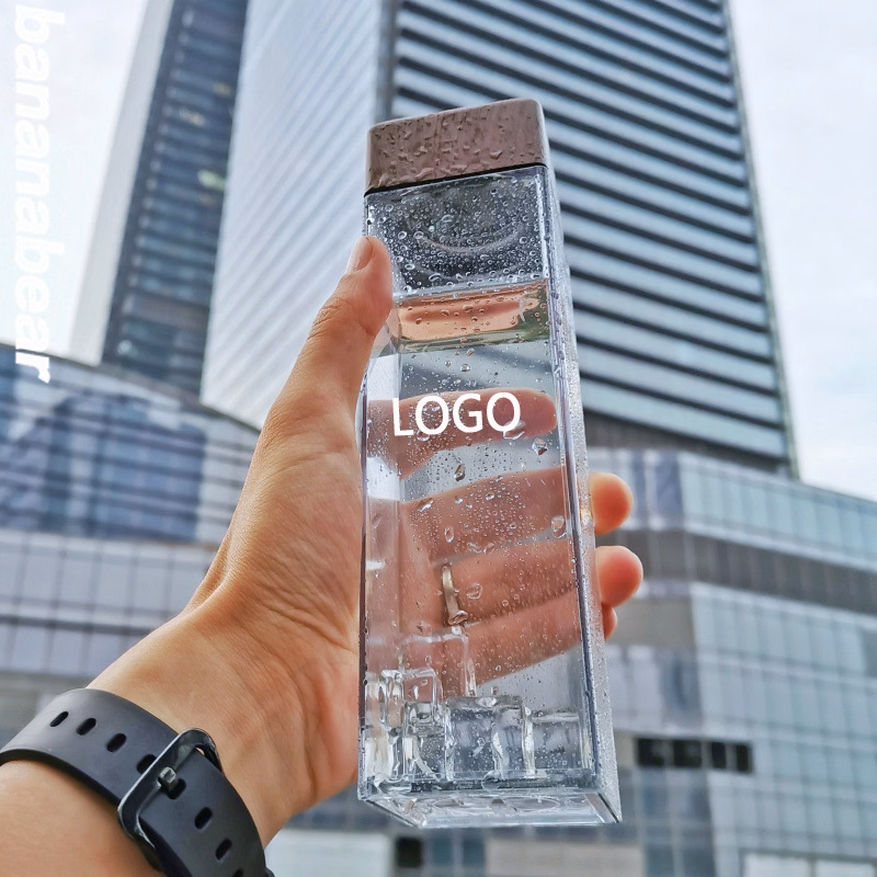 Square Shape Water Bottles With Wood Grain Lid