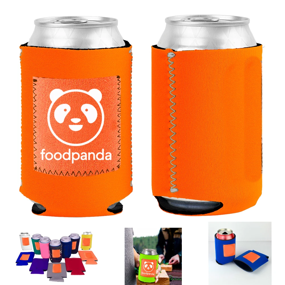 Collapsible Neoprene Can Cooler With Pocket, custom koozie with logo imprint 1