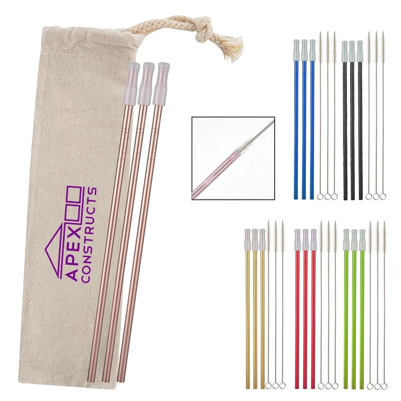3- Pack Park Avenue Stainless Straw Kit with Cotton Pouch 1