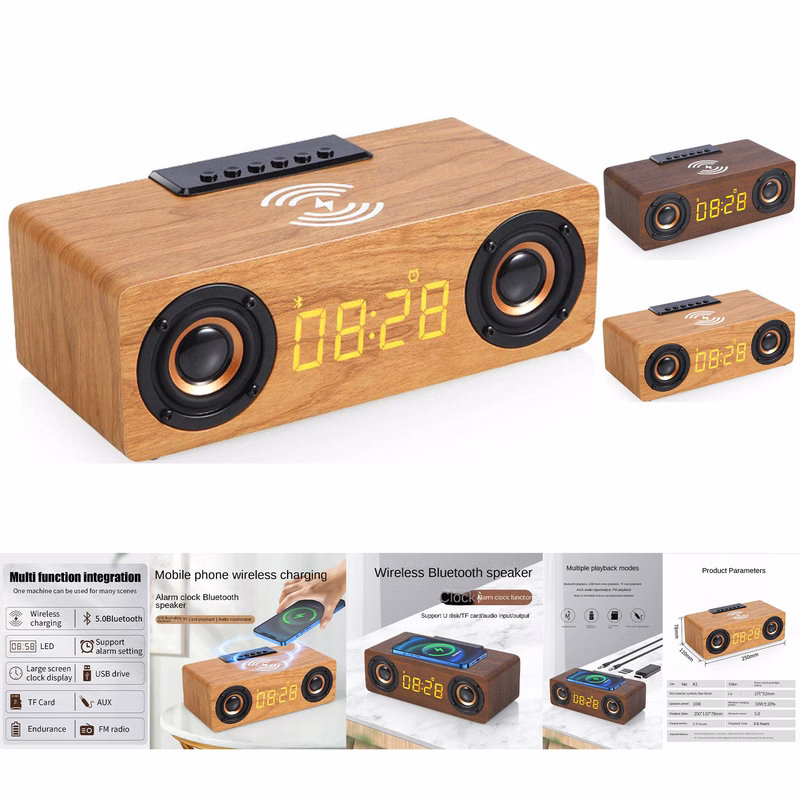 Multi-Function Wooden Vintage Alarm Clock