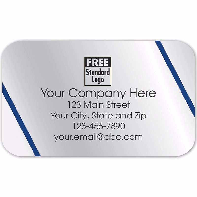Rectangular Label on Silver Foil with Blue Lines