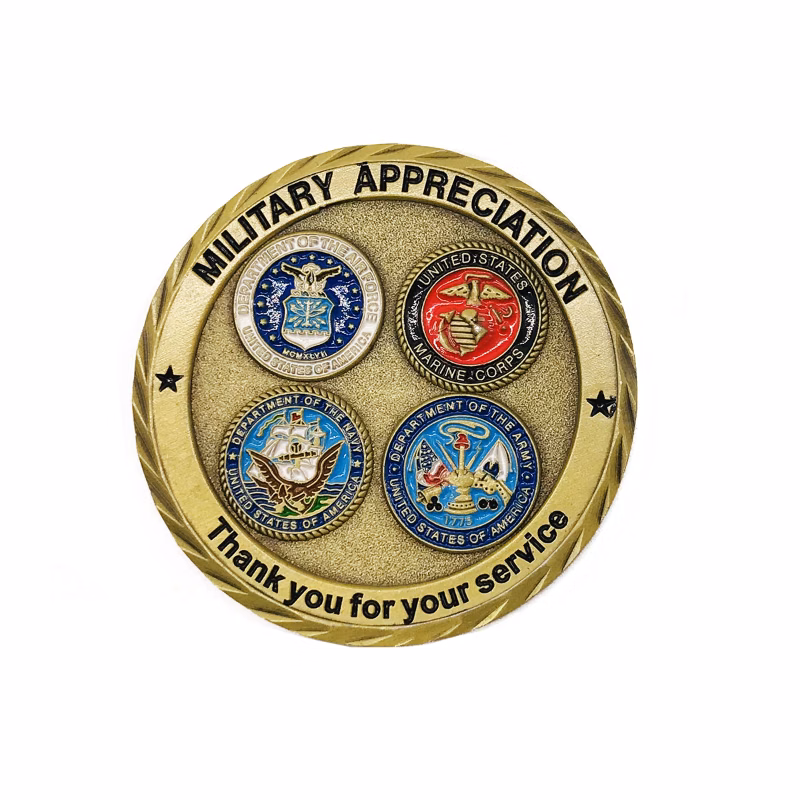 2" Brass 4 Colors 1 Side Challenge Coins