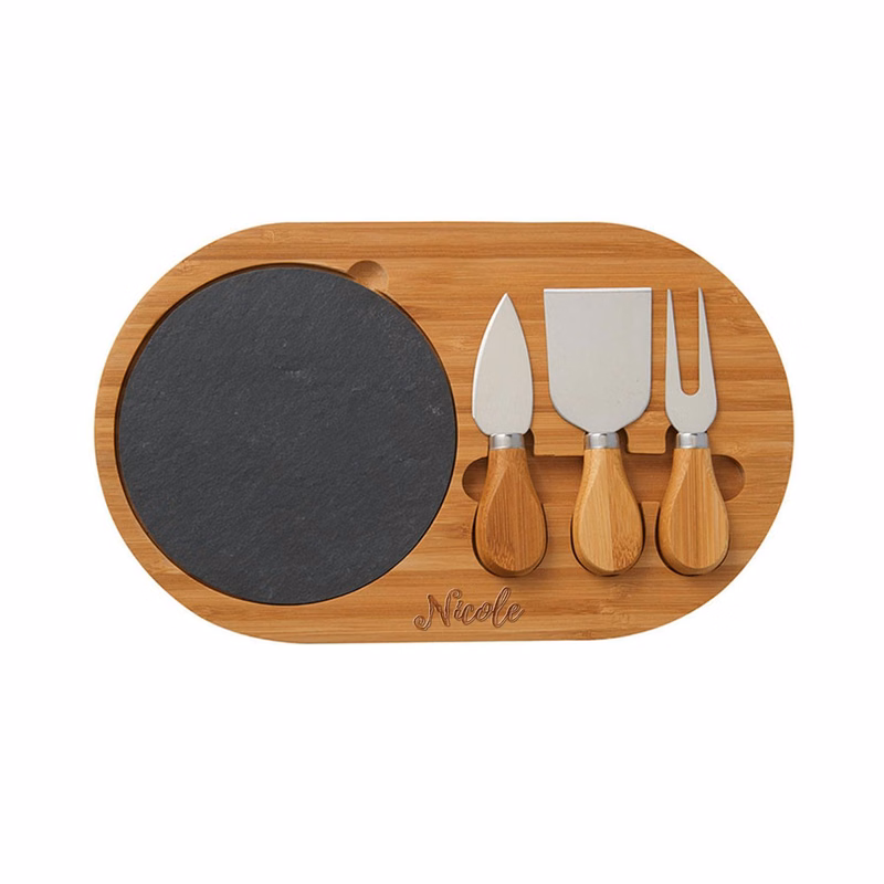 4 Piece Oval Slate Cheese Board Charcuterie Set