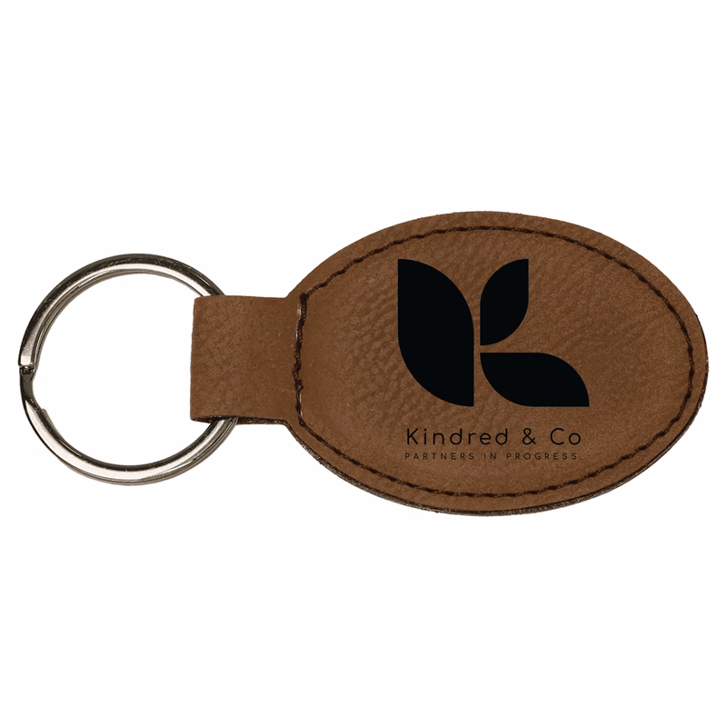 Dark Brown Leatherette Oval Keychain
