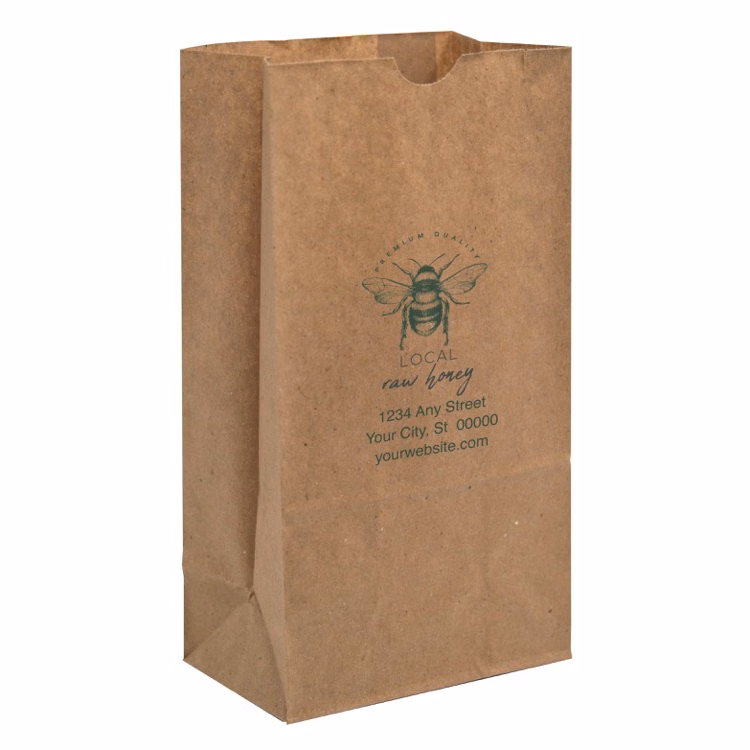 One Color 1-Sided SOS Kraft Paper Bags (5" x 9.625" x 3.125")