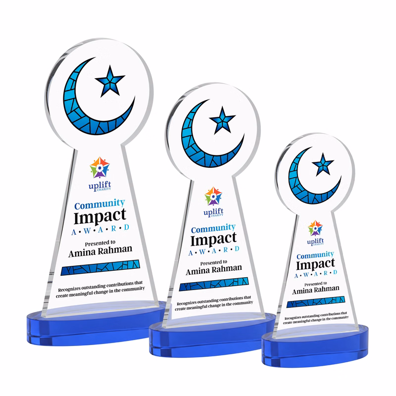 Crescent & Star VividPrint™ Award on Alberton Base - Blue