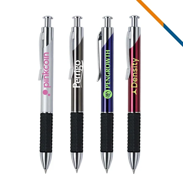 Custom 5.5 Inch Rubber Click Action Ballpoint — Chrome Accent Office Giveaway Pen, custom pen with logo imprint 1
