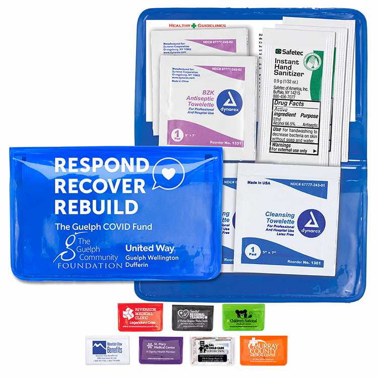 "Orion" Sanitizer & Wipes On-the-Go Kit in Colorful Vinyl Pouch