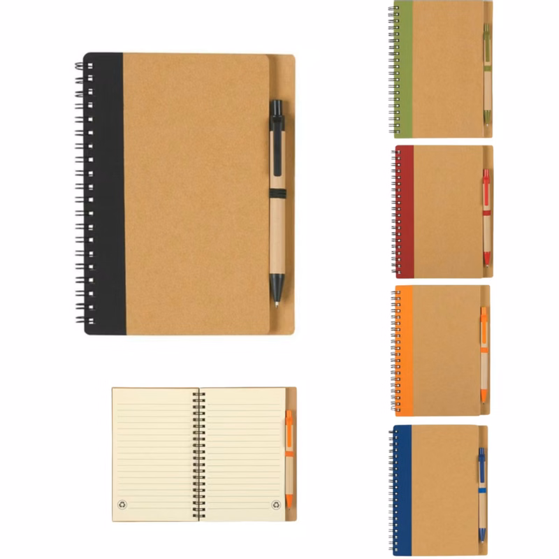 Notebook With Spliced Kraft Paper And Fabric Cover