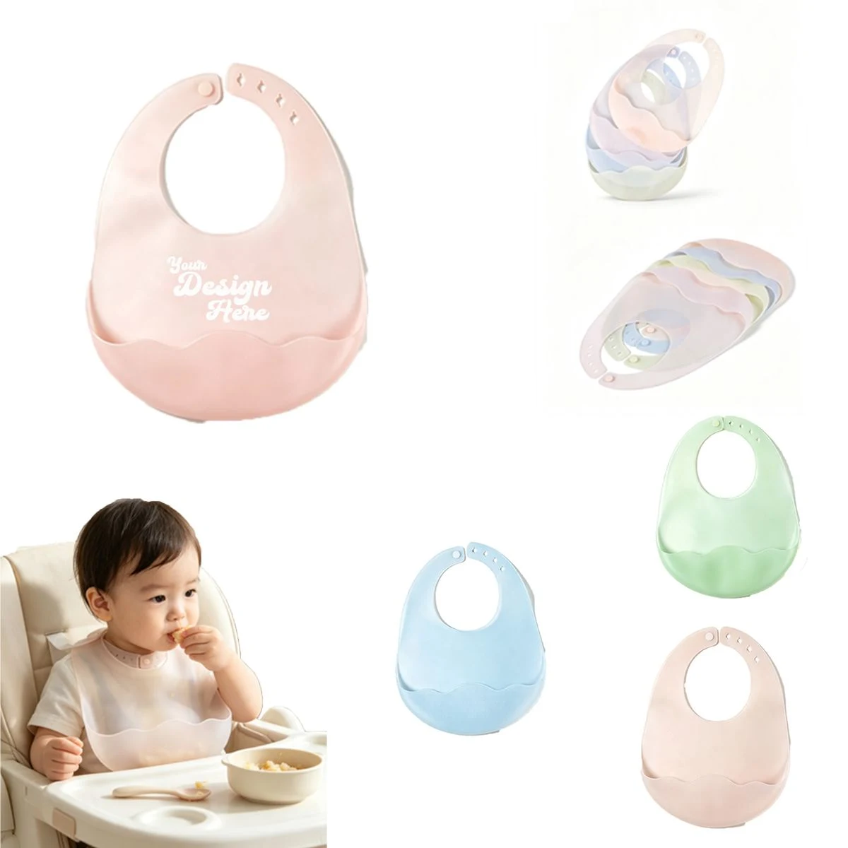 Food-Grade Silicone Adjustable Baby Bib for Mess-Free Feedin 1