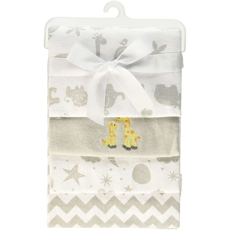 Cotton Flannel Receiving Blankets - Gray Patterns & Animals 4 Pack 1