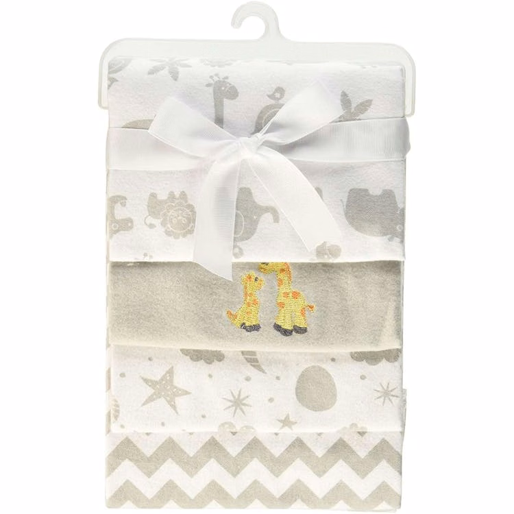 Cotton Flannel Receiving Blankets - Gray Patterns & Animals 4 Pack