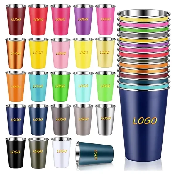 16oz Stainless Steel Pint Cups Stackable Metal Tumblers for Commutes, Fitness and Travel 1