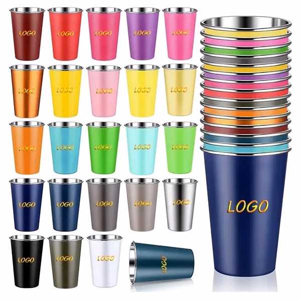 16oz Stainless Steel Pint Cups Stackable Metal Tumblers for Commutes, Fitness and Travel