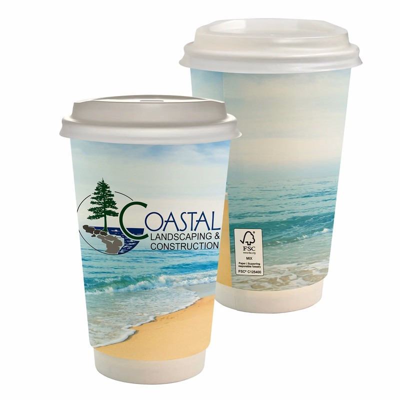 16 oz. Full Color Seaside Paper Cup With Lid