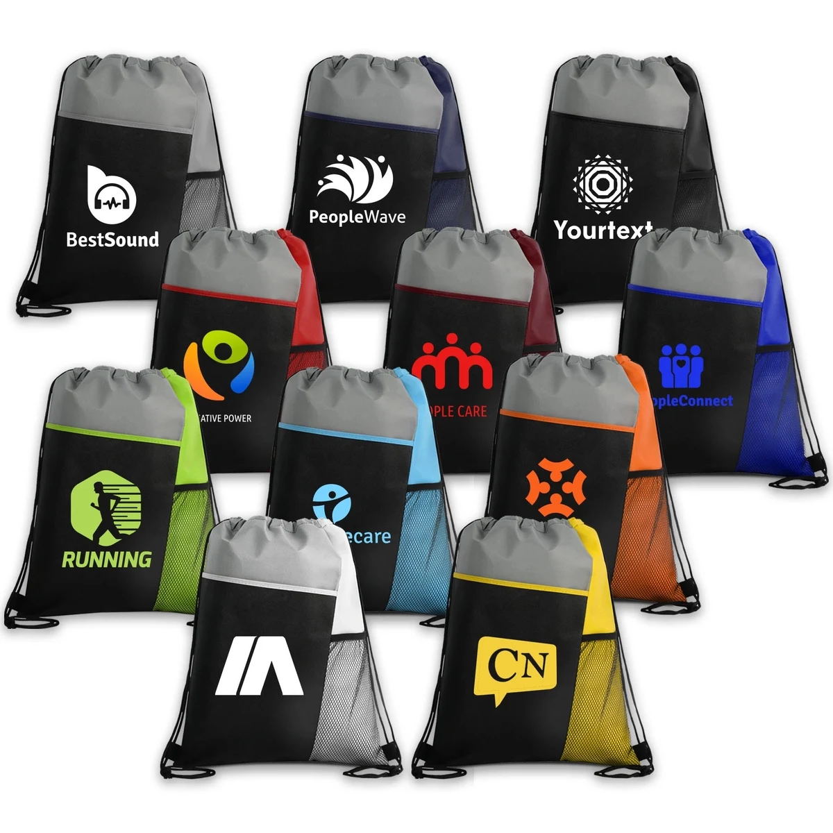 Tri-colored Mesh Pocket Drawstring Backpacks 1