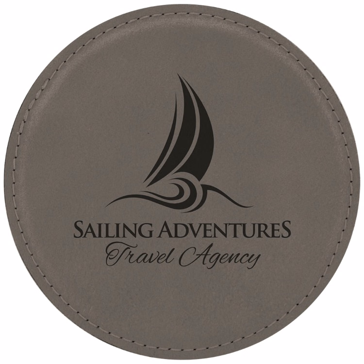 4" Round Gray Leatherette Coaster