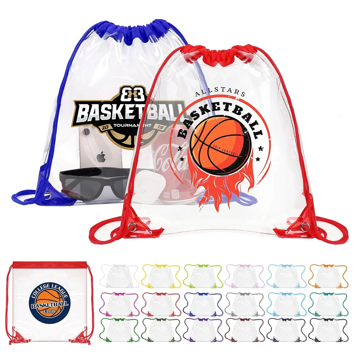Large Transparent Drawstring Backpack 14" X 17" 1