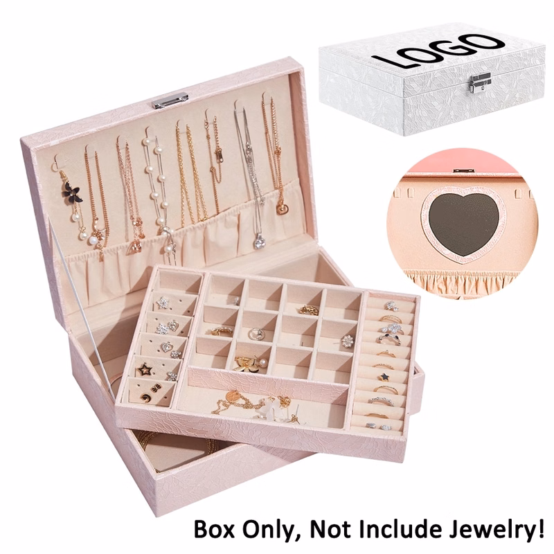 2-Layer PU Jewelry Organizer Box with Lock & Mirror / Hook