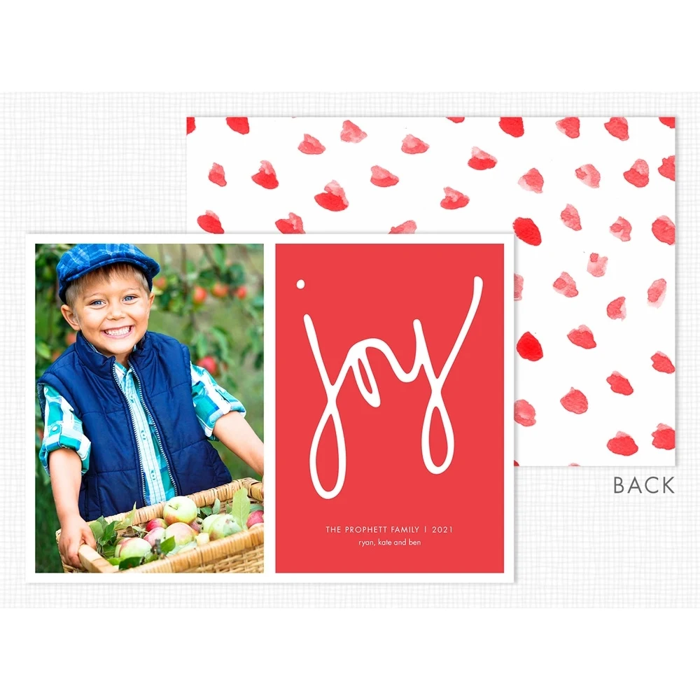 Joy on Red Flat Photo Holiday Card 1