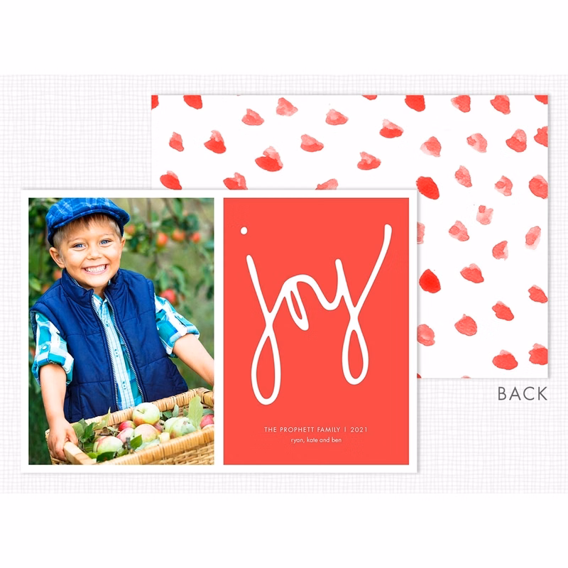 Joy on Red Flat Photo Holiday Card