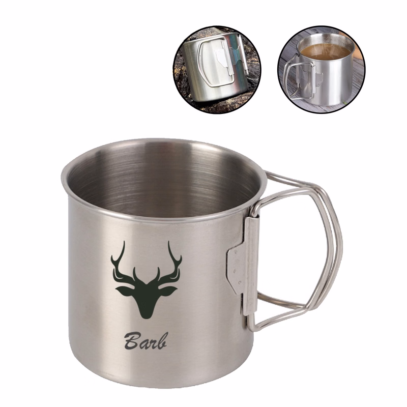 9oz Stainless Steel Outdoors Camping Cup with Foldable Handle
