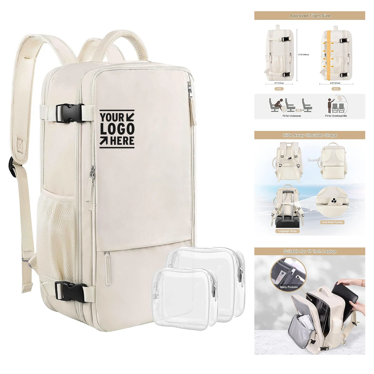 40L Women Large Travel Backpack 17 Inch Laptop Waterproof Casual College Bookbag 1