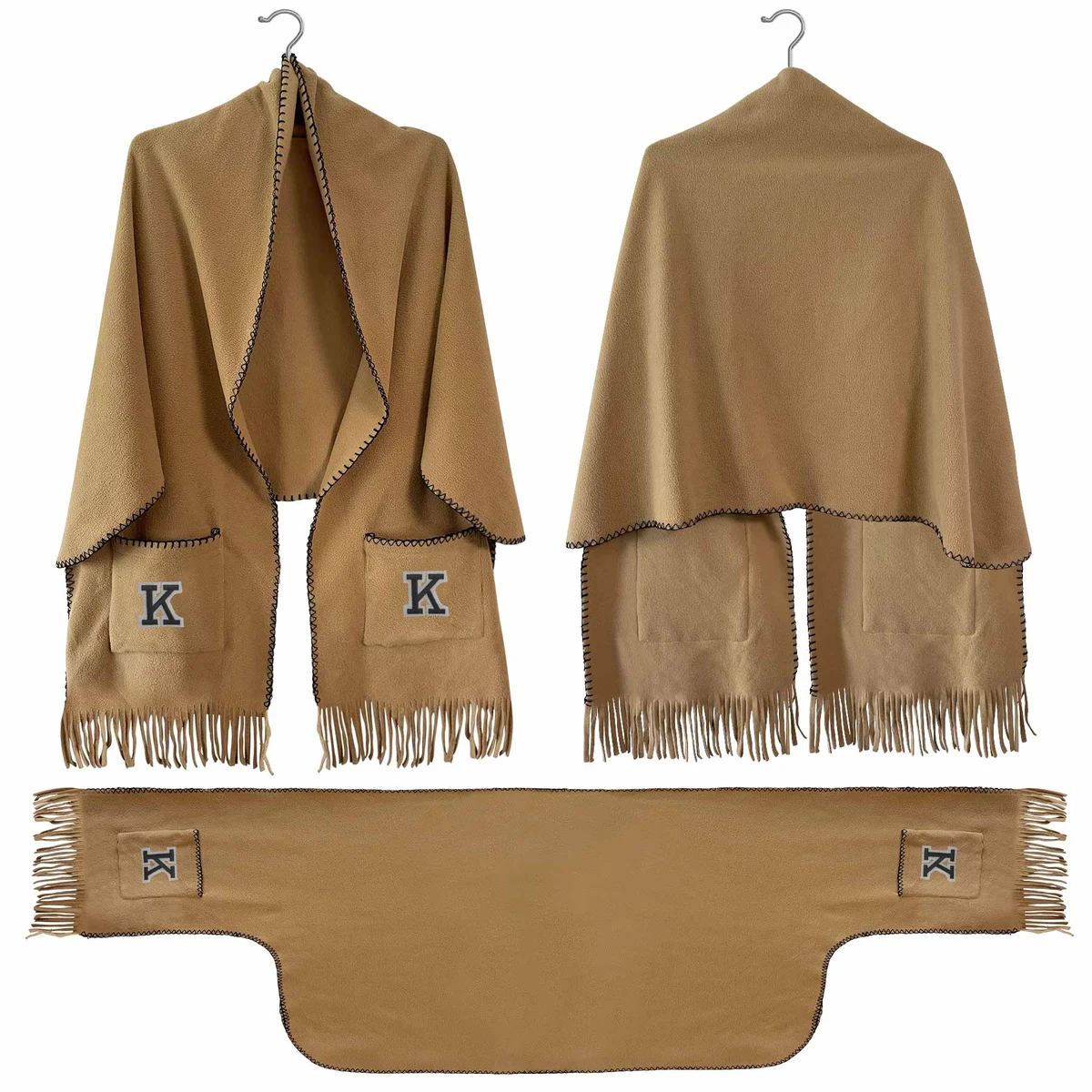 Winter Open Front Poncho Cape Scarf with Pocket 1