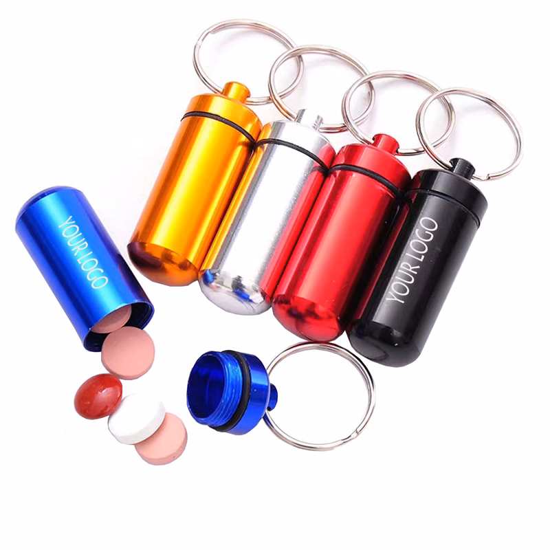 Aluminum Mini Pill Bottle with Keychain MOQ 100pcs